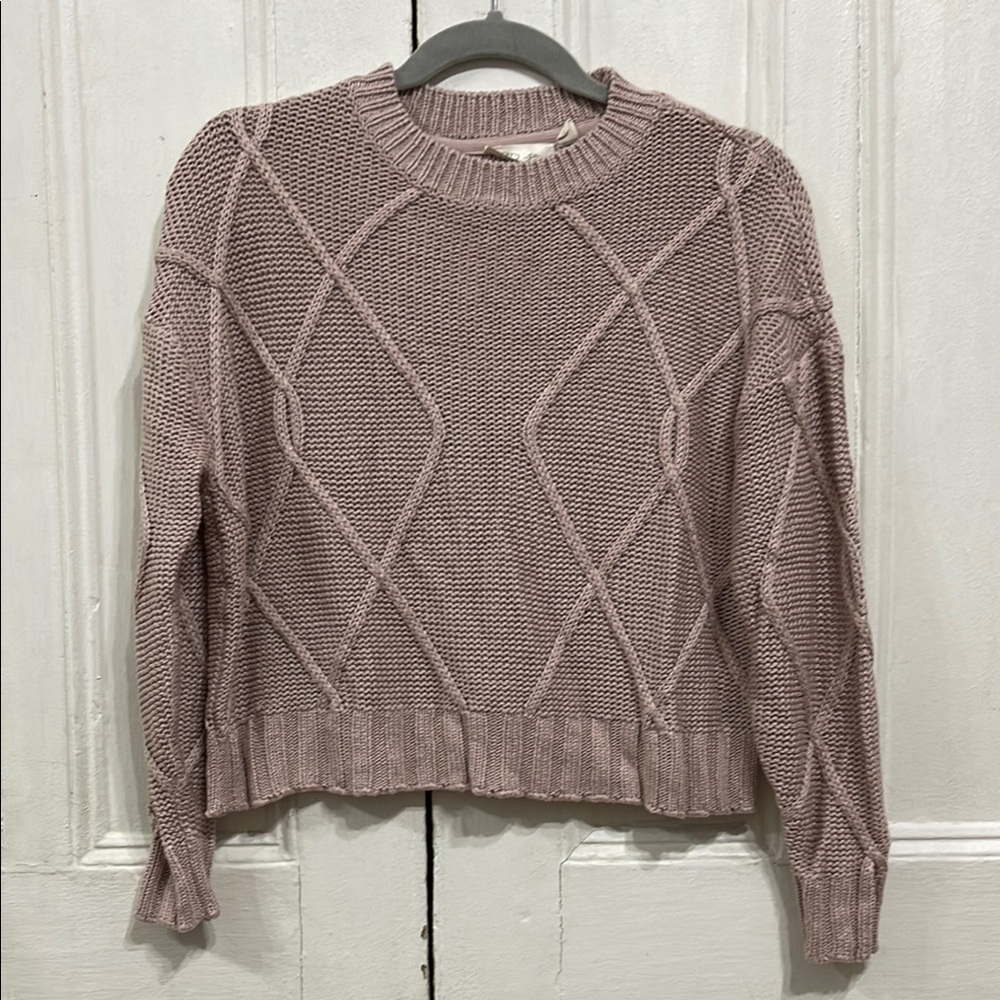 RD Style Pink Crew Neck Sweater with Knitted Texture